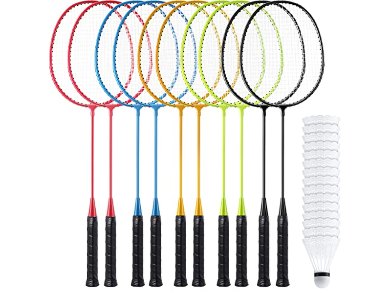  10 Packs Badminton Rackets Set with 15 Shuttlecocks