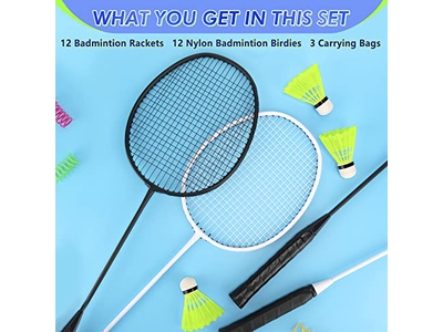 12 Pack Badminton Rackets Set Including Rackets