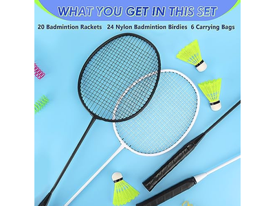 20 Pcs Badminton Rackets Set with 24 Shuttlecocks